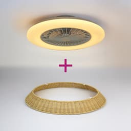 Plafondventilator Cakir met stereffect en aanpasbare kleurtemperatuur - rotan kap — thumbnail 4