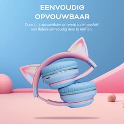 Relave Koptelefoon Kinderen Met Led Verlichting Bluetooth - Kattenoortjes - Kattenoren - Kinder Koptelefoon / Hoofdtelefoon Draadloos Over Ear - Blauw / Roze — thumbnail 4