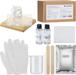 Kristallen baby hand gipsafdruk set met standaard - Leg herinneringen vast met deze 3D gipshand voor je baby - 10 x 10 cm en transparant — thumbnail 5