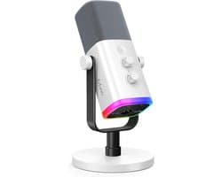 FIFINE AM8 - Gaming Microfoon Dynamische - Podcast Streaming PC PS4 PS5 - Ruisonderdrukking - Touch Mute Knop - USB RGB - Wit