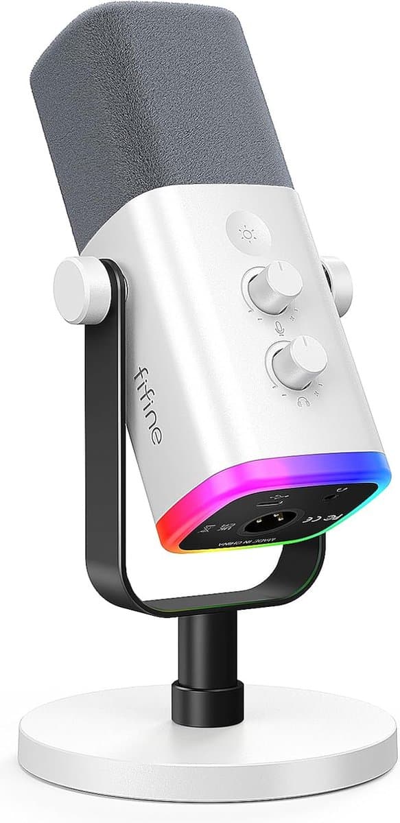 FIFINE AM8 - Gaming Microfoon Dynamische - Podcast Streaming PC PS4 PS5 - Ruisonderdrukking - Touch Mute Knop - USB RGB - Wit — afbeelding 1