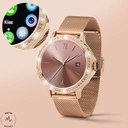 Digital Nativez dames smartwatch horloge rosegoud met echte zirkonia’s | incl. extra, makkelijk verstelbare, horlogeband | geschikt voor Iphone en Android | met o.a. NL menu| incl. luxe giftbox - kado — thumbnail 2