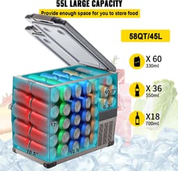 Auto Koelkast Compressor - 45L - Auto Mini Koelkast - Mini Koelkast - Koelkast Tafelmodel Met Vriesvak - Met Batterij Beschermingssysteem - Voor Zowel Binnen Als Buiten Gelegenheden - Boot, Vrachtwagen, Auto — thumbnail 2