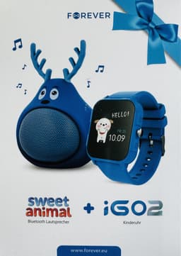 Forever iGO2 JW-150 Kinderhorloge blauw smartwatch voor Smartphone iOS + Android horloge met touchscreen IP68 + Bluetooth Luidspreker sweet animal Geschenkset — thumbnail 1