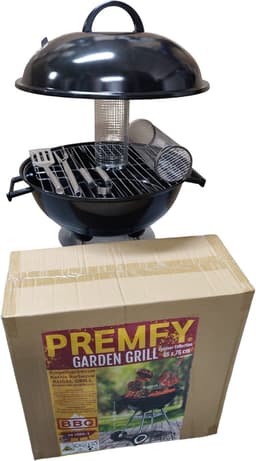 Premfy Luxe Kogelbarbecue - Houtskoolbarbecue - Ronde Barbecue op Wielen - SET met 2 Grillrollen, BBQ Hoes, en Grilltangen SET - 46x76 cm - Instelbaar Luchtrooster - Grilloppervlak Ø 45 cm - Met As Vanger - Zwart — thumbnail 2