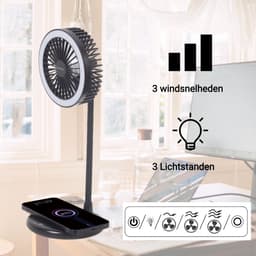 3-in-1 Tafelventilator - Qi draadloze oplader 10W - LED Verlichting - 3 snelheden en verlichting - USB Ventilator- Handventilator -Bureau Ventilator - Mini Ventilator - Tafel ventilator - Zwart — thumbnail 5