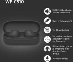Sony WF-C510 oordopjes - hoogwaardig geluid, aanpasbare EQ, comfortabel ontwerp, batterijduur van 22 uur, snel opladen, Bluetooth-multipointverbinding, omgevingsgeluidmodus, Spotify Tap, IPX4-classificatie - zwart — thumbnail 3