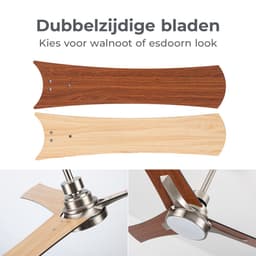 Goedewaere Plafondventilator Dual Wood - Lamp - Afstandsbediening - Timer - Slaapkamer - Zilver - 132cm — thumbnail 3