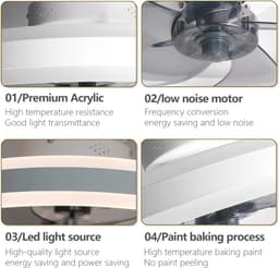 MiShar 2-LED Plafond Ventilator - 51 CM - Smart Lamp - 6 Standen - Plafond ventilator met verlichting - Dimbaar - Wit -Grijs - Kroonluchter Ventilator - Chandelier Fan - Woonkamer Lamp - Ventilator Lampen - Eetkamer lamp - Slaapkamer lamp — thumbnail 3