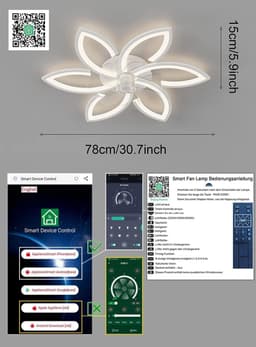 6 Sterren Plafondlamp Met Ventilator - Wit - Met Afstandsbediening - Smart lamp - Dimbaar Met App - 6 Standen Ventilator - Woonkamerlamp - Moderne lamp - Plafoniere — thumbnail 5