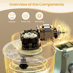 Keukenmachine Keukenrobot met Mengkom 5L - 1500W Planetair Mengsysteem - 10 Snelheden + Pulse - RVS Mengkom - Mintgroen Royal Swiss® — thumbnail 2