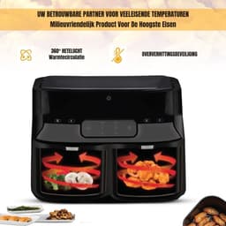 Thuys – Dubbele Airfryer – Heteluchtfriteuse – 9 L – 35 x 39 x 31cm – Zwart — thumbnail 4