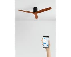 CREATE - Plafondventilator 40W silent 100% hout (Ø132cm) (ruimtes 10m²-25m²) - Zwart / Donker hout - Geen licht - WIFI + Afstandsbediening - WIND CALM NATURAL WOOD