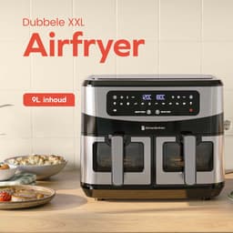 KitchenBrothers Dubbele Airfryer - PFAS-Vrij - 2400W - Dual Zone - 9L - Heteluchtfriteuse - Airfryer XXL - 2 x 4.5L - 10 Kookprogramma's - RVS/Zwart — thumbnail 2