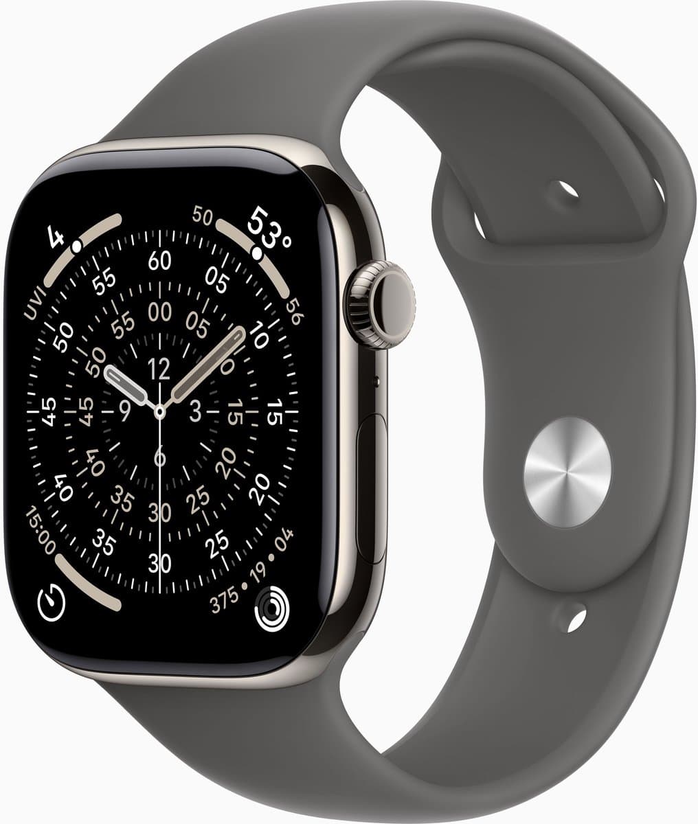 APPLE Watch Series 11 GPS + Cellular - 46mm Titanium Case - Stone Grey Sport Band M/L Smartwatch Natural — afbeelding 1