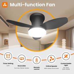 Paco Goederen® Plafondlamp - ventilator lamp - 3 bladig - 6 snelheden - afstandsbediening - dimbare LED kroonluchter - Woonkamer - Slaapkamer - eetkamer — thumbnail 2