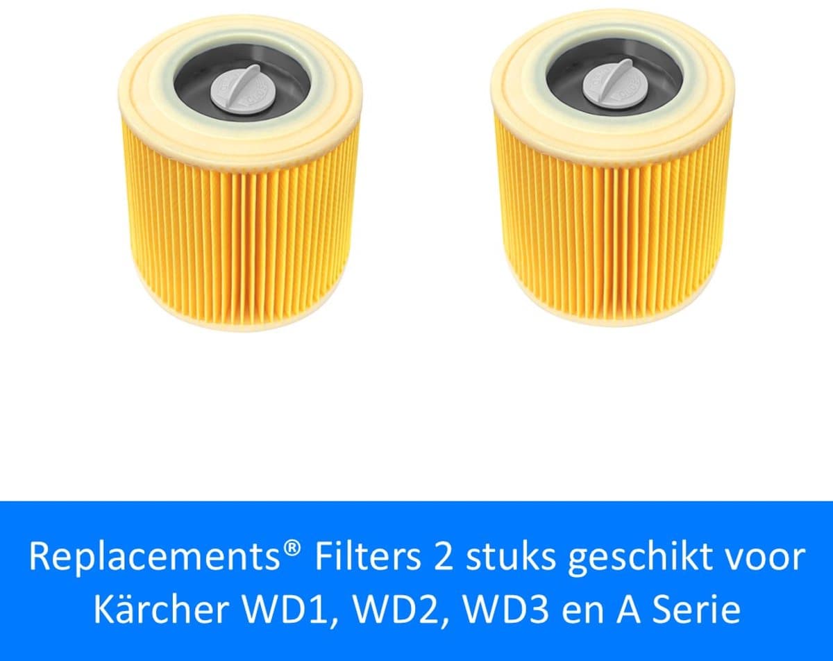 Replacements® Filters 2 stuks geschikt voor Kärcher WD1, WD2, WD3 en A Serie (Karcher WD1, WD2, WD3) — afbeelding 1