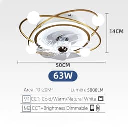 LuxiLamps - Krullen Ventilator Plafondlamp - Plafondventilator 50 cm - Goud - Smart Lamp - Met Dimmer - 6 Standen Ventilator - Keuken Lamp - Woonkamerlamp - Moderne Lamp - Slaapkamer Lamp Ventilator — thumbnail 5