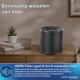 Erikssøn Luchtreiniger Elite - Zwart - 240 m3/u - Vermindert Stof En Pollen - Hepa 14 Filter - Instelbare Ionisator - Air Purifier - Extra stil in slaapmode - Clean Air — thumbnail 5