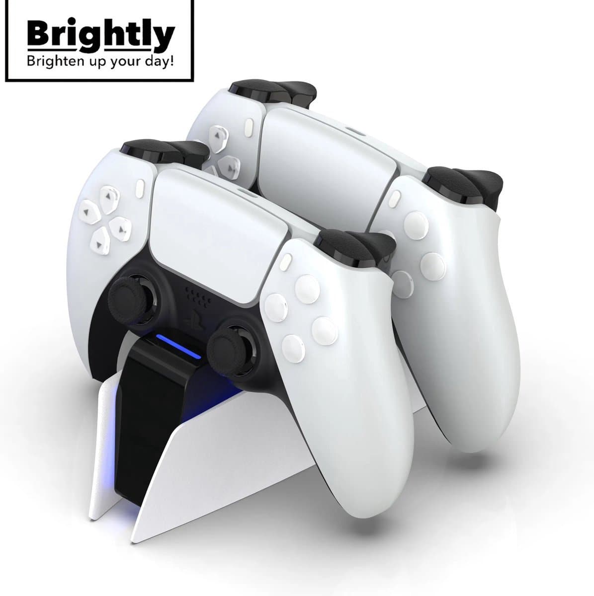 Brightly® Oplaadstation geschikt voor Playstation 5 DualSense Controller - LED Indicatie - Controller Oplader - PS5 Oplader - USB-C - Dual charge - Charging station - Wit — afbeelding 1