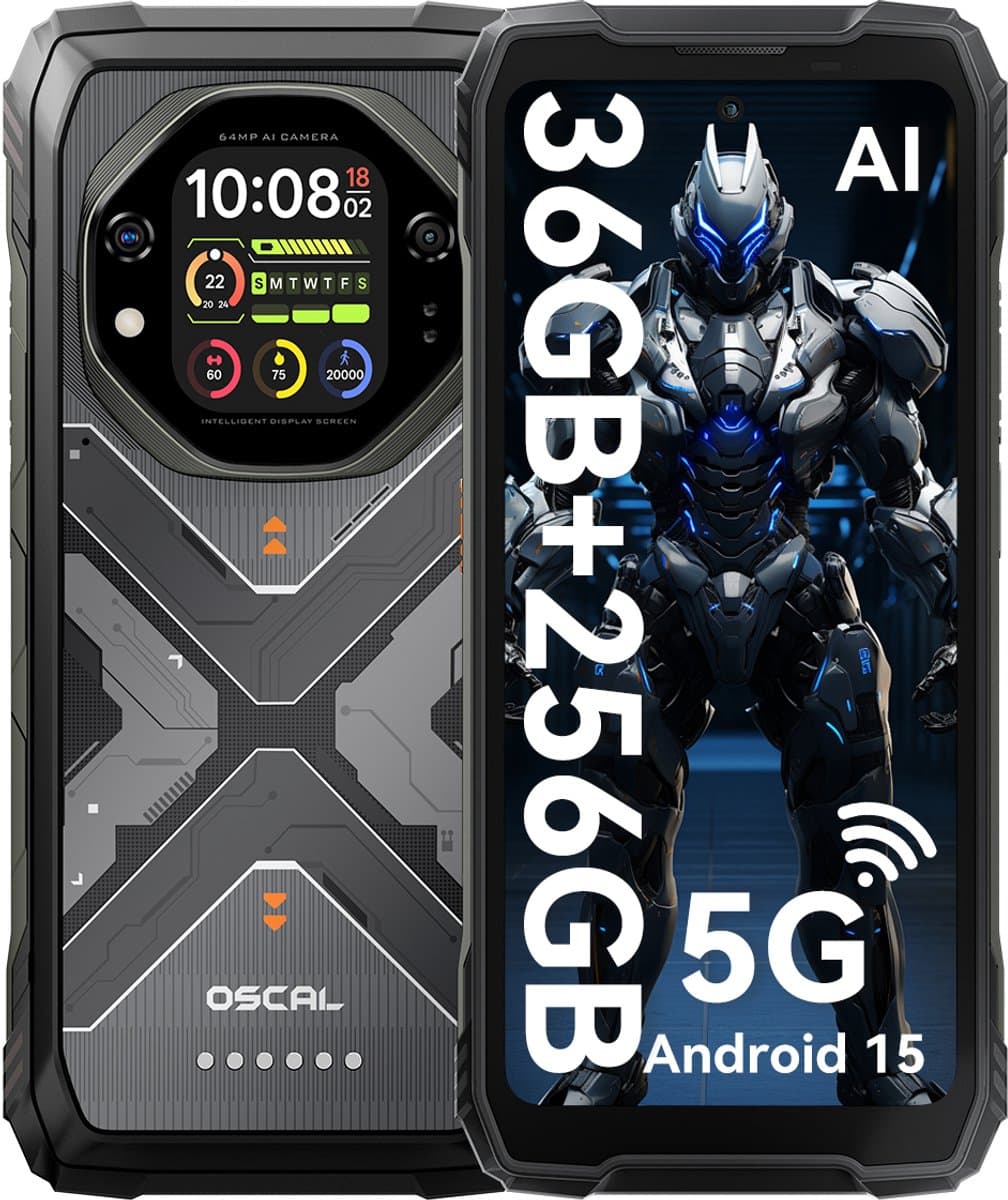 OSCAL TANK 1 - Robuuste Smartphone - 5G - 36GB RAM - 256GB ROM - 20000mAh - 6.78 inch FHD+ 120Hz - MTK Dimensity 7050 - 64MP+50MP+20MP Nachtzicht - Android 15 - AI Robuuste Telefoon - NFC - IP68/IP69K/GPS - Zwart — afbeelding 1