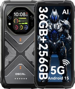 OSCAL TANK 1 - Robuuste Smartphone - 5G - 36GB RAM - 256GB ROM - 20000mAh - 6.78 inch FHD+ 120Hz - MTK Dimensity 7050 - 64MP+50MP+20MP Nachtzicht - Android 15 - AI Robuuste Telefoon - NFC - IP68/IP69K/GPS - Zwart — thumbnail 1
