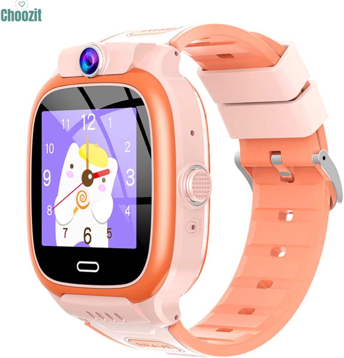 Kinder Smartwatch met GPS & Telefoonfunctie – Veiligheidshorloge voor Kinderen met Camera, SOS-Knop & Locatietracking – Ouderlijk Toezicht – Roze/Oranje — afbeelding 1