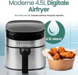 Emerio Airfryer XL 1300W - 4,5 Liter Heteluchtfriteuse - Regelbare thermostaat 60ºC tot 200ºC - 8 Kookprogramma's - AF-129084 Zwart — thumbnail 4