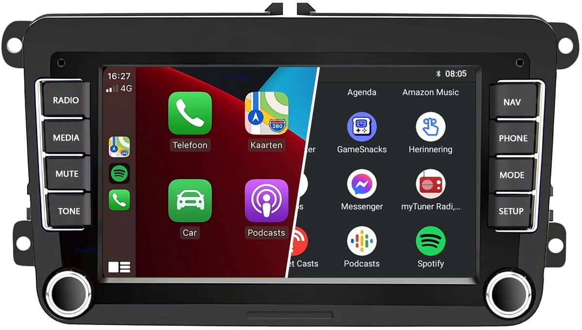 Carplay autoradio geschikt voor Volkswagen Golf Transporter Polo Caddy Eos Tiguan Passat | 2003 t/m 2020 | Denago | 2025 model | 2003 2004 2005 2006 2007 2008 2009 2010 2011 2012 2013 2014 2015 2016 2017 2018 2019 2020 | Bluetooth & Wifi — afbeelding 1
