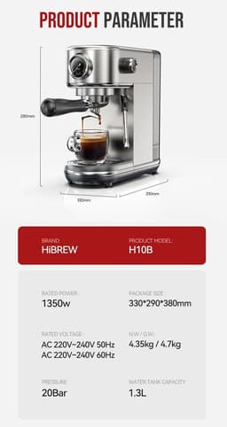 Benelux Select Espressomachine – Espresso Machine – Espresso Apparaat – Pre-infusie – 1,3L tank - 4.2kg - 29 x 22 x 31 cm — thumbnail 5