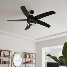 QAZQA cool anello - Stille LED Plafondventilator met Verlichting | Lamp en Afstandsbediening - 1 lichts - Ø 132 cm - Zwart - Woonkamer | Slaapkamer | Keuken — thumbnail 4