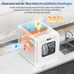 AIRMSEN Mini Vaatwasser - Watertank 5L - 9 Programma's - 4 Couverts - (37x45 cm) - 24u Startuitstel - Wit — thumbnail 5