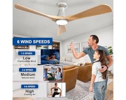 52 inch plafondventilator met licht en app-afstandsbediening – Dimbare ventilator voor lage plafonds met timer en ultra lichte DC-motor