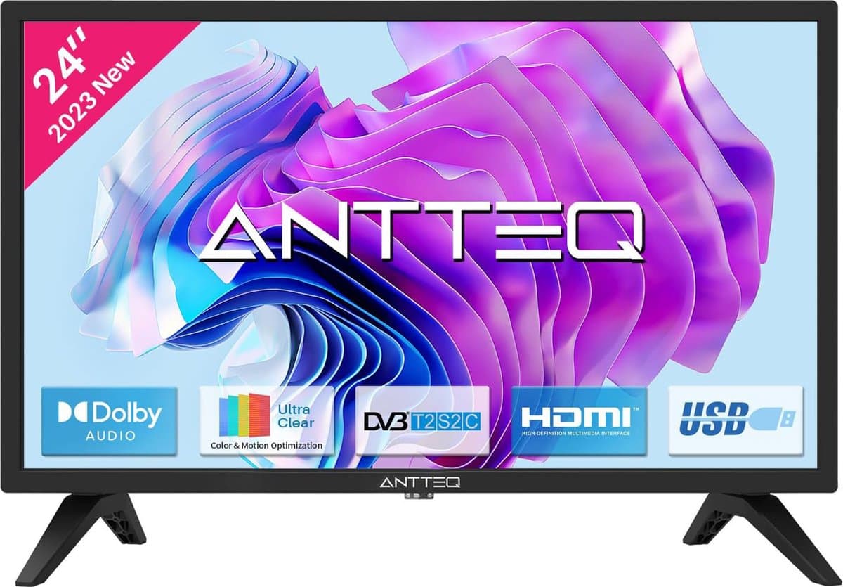ANTTEQ AB24F1D - 24 inch TV (60 cm) - Dolby Audio, Triple Tuner DVB-C / T2 / S2, CI+, VGA PC-aansluiting, HDMI, USB, Hotelmodus inbegrepen — afbeelding 1
