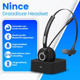 Nince Draadloze Headset met Microfoon – Bluetooth Headset – Draadloos – Headset Met Microfoon - Voor Laptop, PC & Smartphone – Zwart — thumbnail 4