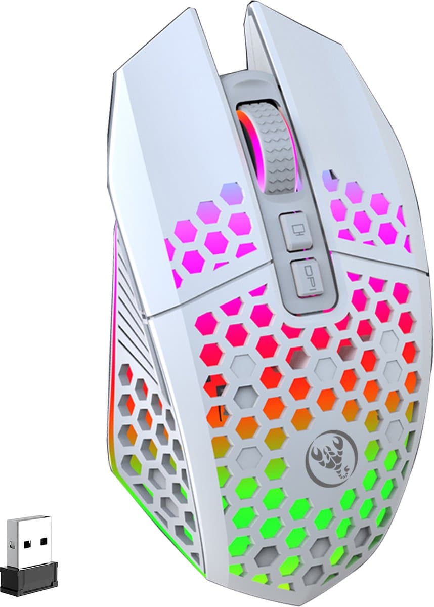 HXSJ T500 Draadloze Gaming Muis - Ultra licht - RGB Verlichting - Licht wit — afbeelding 1