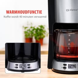 alpina Koffiezetapparaat Filterkoffie - 1.5L - 12 Kopjes - Glazen Kan - Digitaal Display - Zwart — thumbnail 3