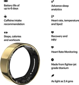 ULTRAHUMAN Ring AIR – Smart Ring | Geen maandabonnement | Bepaal eerst de juiste maat met de Sizing Kit | Slaaptracker - Hartslagmeter - Fitnesstracker – Air Gold – Size 6 — thumbnail 2