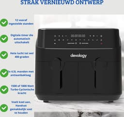 Dubbele Airfryer – XXL Heteluchtfriteuse – Onafhankelijke Kookzones – 12 Kookprogramma’s – LED-Display — thumbnail 2