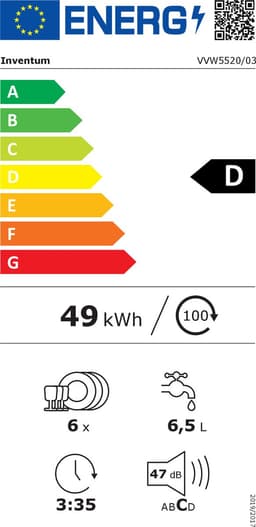 Inventum VVW5520 mini vaatwasser - 6 couverts - 44 cm hoog - Bestekmand - 6 programma’s - Startuitstel - Energielabel D - Vrijstaand - Wit — thumbnail 2