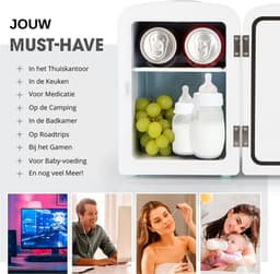 Skincare Beauty Fridge – Mini Koelkast – Minibar – Koelen en Verwarmen - Huisverzorging & Levensmiddelen – Retro Design – Mint — thumbnail 3