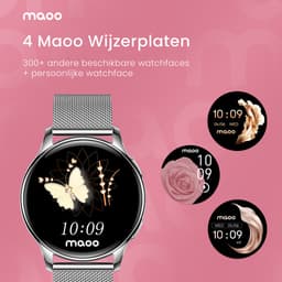Maoo Ventura AMOLED Smartwatch Dames - RVS en 4x Siliconen Bandje - Stappenteller - Hartslagmeter - Slaapmonitor - Multisport - Geschikt voor Android en iOS - Zilver en Wit — thumbnail 4
