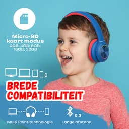 PowerLocus PLED Draadloze Koptelefoon Over-Ear voor Kinderen - LED lampjes - met Microfoon - Micro SD poort - Blauw/Rood — thumbnail 3
