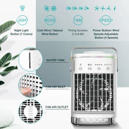 Mobiele airco -Mobiele airco zonder afvoerslang - Mobiele airco voor slaapkamer - Draagbare Aircooler -Voor Slaapkamer Woonkamer - 4 Snelheden - Airconditioning - LED Verlichting - Draagbare airconditioner — thumbnail 4