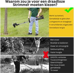 MKSS® Zweefmaaier - Bosmaaier Electrisch - Grastrimmer met Accu - Grasmaaier - Handmaaier met Wielen - Zwart — thumbnail 4