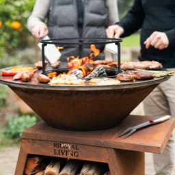 RJRoyal Living Plancha grill BBQ Companero XXL cortenstaal 2.0 grillring met houtopslag vuurschaal buitenkeuken grillring corten staal — thumbnail 3