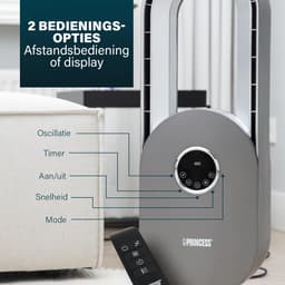 Bladloze Ventilator – 45 W – Oscillerend – Timer 15 U – LED Display – Afstandsbediening – Stil & Krachtig – Princess 351500 – Wit — thumbnail 5