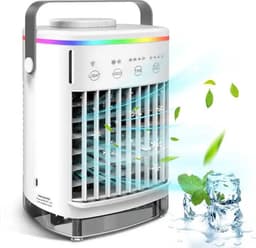 LotaHome - Mini Airco - Air Cooler met Verlichting, Timer en 4 Snelheden - Luchtverfrisser - Krachtige Luchtkoeler - Ventilator - Draagbare Mobiele Airco - Fluisterstille Luchtkoeler - 7 Sfeerkleuren - 4-in-1 - Airconditioning - 2 Koelfuncties - Wit — thumbnail 1