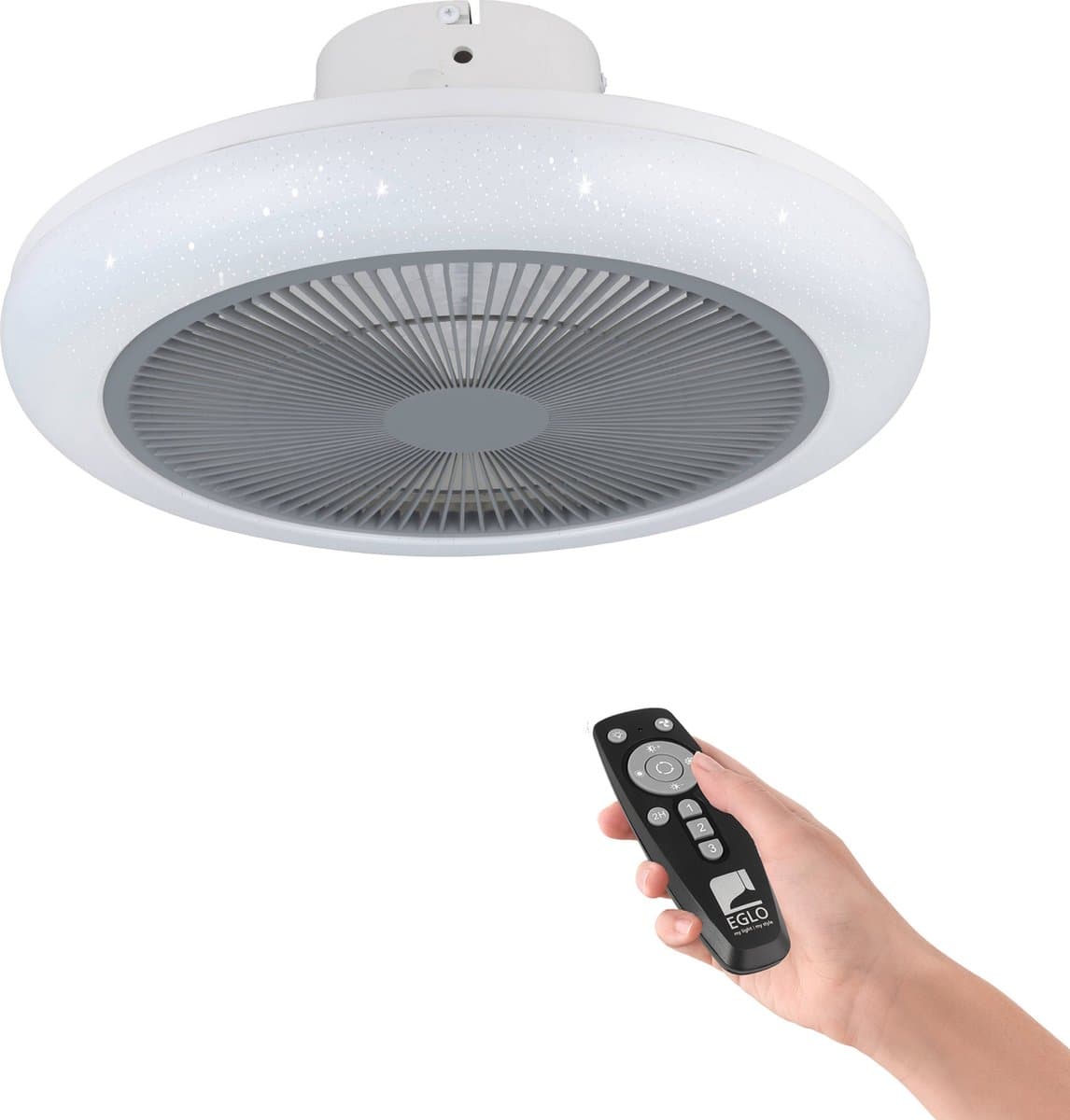 EGLO Kostrena Plafondventilator met lamp - Ø 45,5 cm - 3 snelheden - Instelbaar wit licht - Dimbaar - AC longer life - Wit/Grijs - Sterren - Glinsterend — afbeelding 1