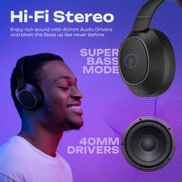 PowerLocus - Universe - Active Noise Cancelling Koptelefoon - Hybric ANC mode - 60+ uur batterijduur - Over-Ear - Microfoon - Koptelefoons - Deep Bass Modi - Zwart — thumbnail 5